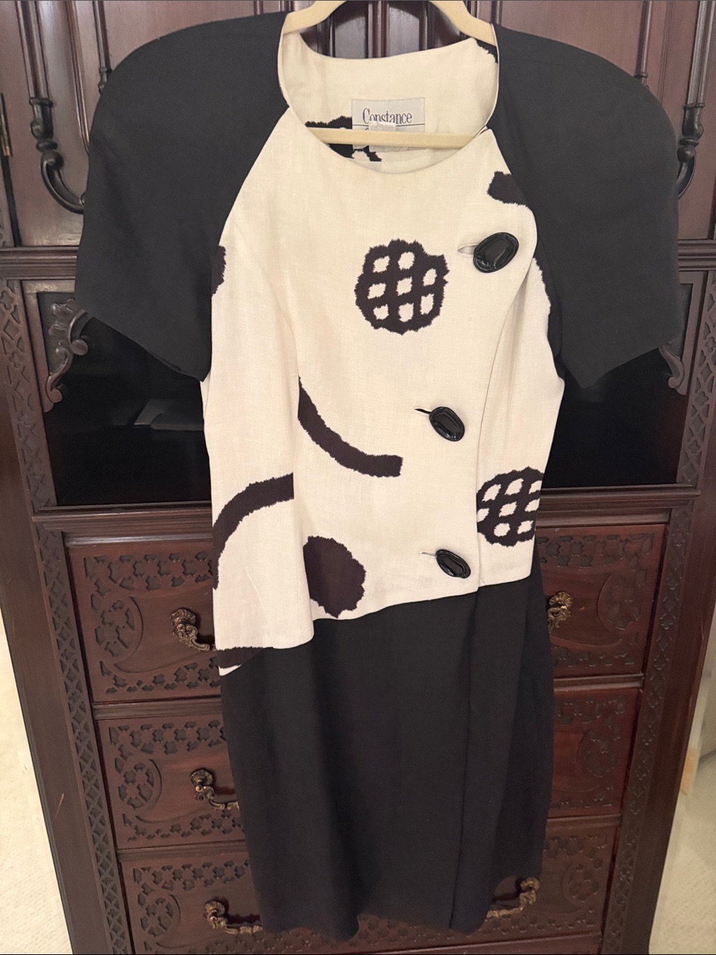 Stance Black And White Abstract-Print Linen Dress